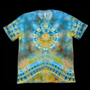 XL yellow and teal mandala tie-dye t-shirt