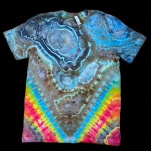 L geode with rainbow tie-dye t-shirt