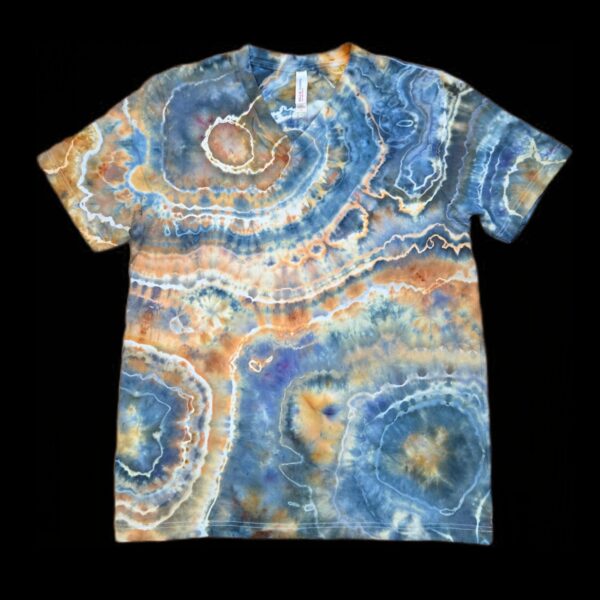 Large blue geode tie dye v-neck t-shirt, unisex L