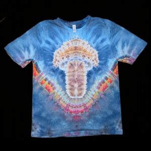 Large mushroom and rainbow tie dye t-shirt, unisex L