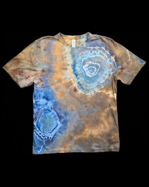 Medium blue brown geode tie dye t-shirt, unisex M