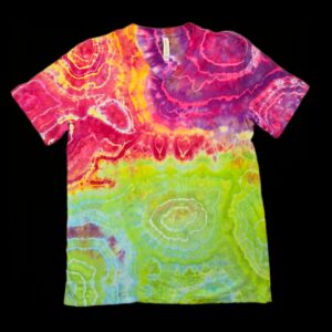 Large split color geode tie dye t-shirt, unisex L v-neck